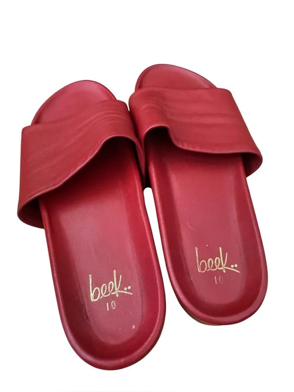 Beek Pelican Slides Sandals Red Leather 10 - Picture 3 of 7